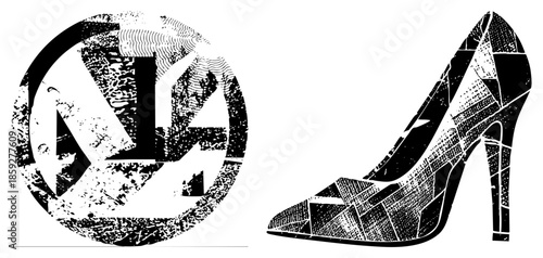 high heel shoe and abstract logo vector