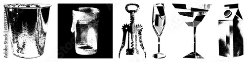 bar tools and drinkware in halftone style
