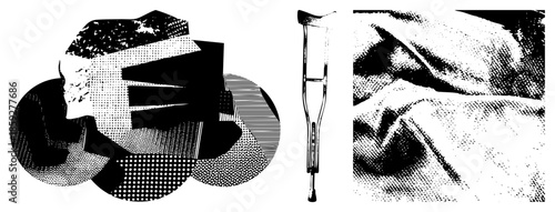 abstract geometric shapes and crutch with fabric texture