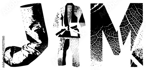 letters j m with distressed textures