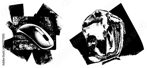 computer mouse and stone sculpture vector illustration