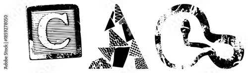 alphabet letters c a q stylized vector