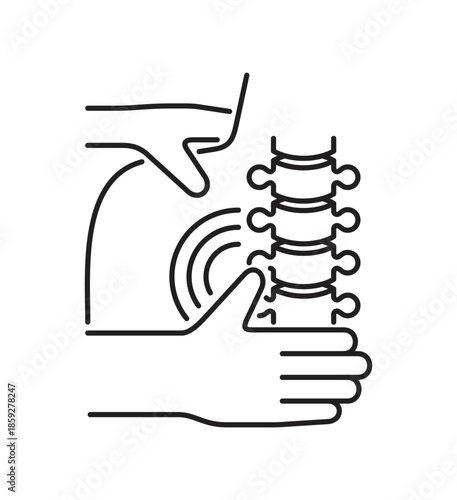 Osteopathy icon in thin line - hands and spine