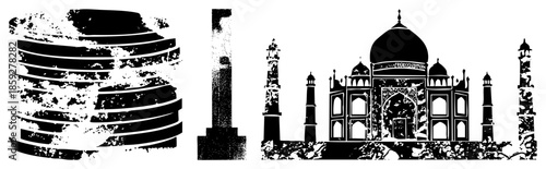 Historic monuments vector set black and white