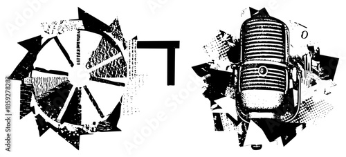 microphone and vinyl record stylus graphic