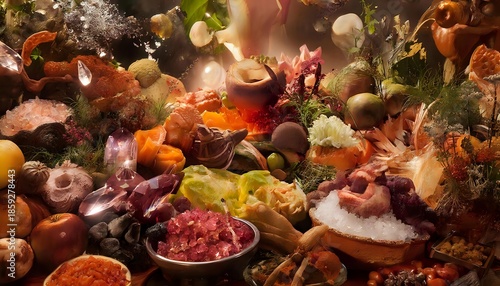 Healthy food in a high fantasy style. Culinary fantasies.