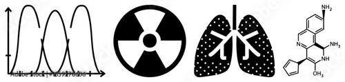 Probability distribution curves radiation symbol lungs chemical structure