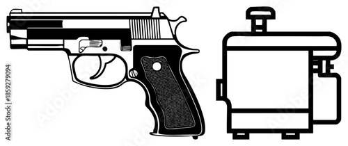 handgun and ammunition box vector illustration