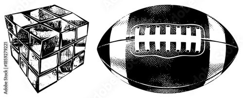 cube and football vector illustration