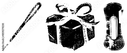 candy cane gift box toothbrush black and white vector