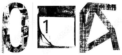 Numbers zero one two stylized distressed black and white vector