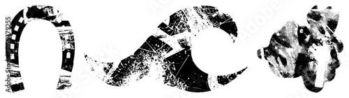 Abstract fragmented letterforms in black and white