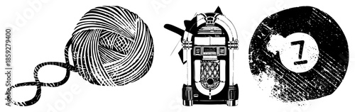 yarn ball jukebox pool ball