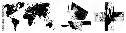 world map abstract geometric shapes black and white