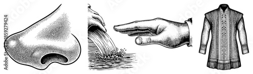 Nose handwashing traditional garment vector set