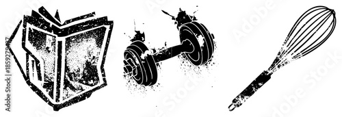 book dumbbell whisk vector