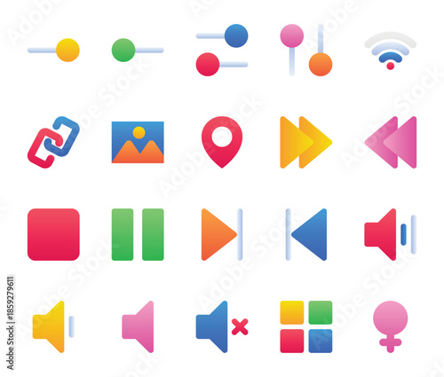Gradient color icons set for User interface.