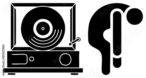 vinyl record player and stylized human figure