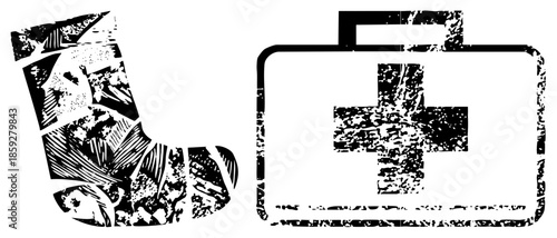 injured foot with first aid kit