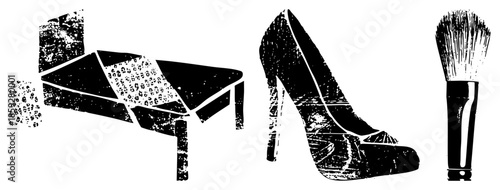 fashion accessories vector set high heel shoe makeup brush and leopard print bag