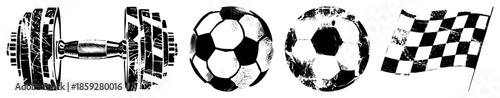 dumbbell soccer ball checkered flag vector