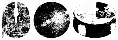 three abstract shapes with distressed texture