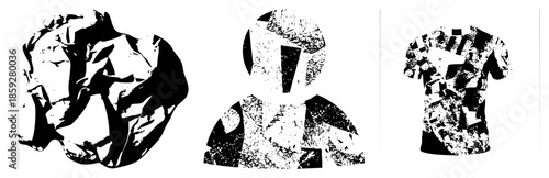 crumpled paper silhouette person t shirt abstract black white