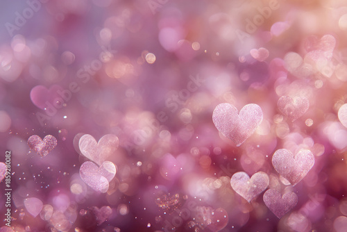 Soft pink heart bokeh background with glowing romantic light effects and sparkling particles creating dreamy and warm atmosphere for love and celebration themes