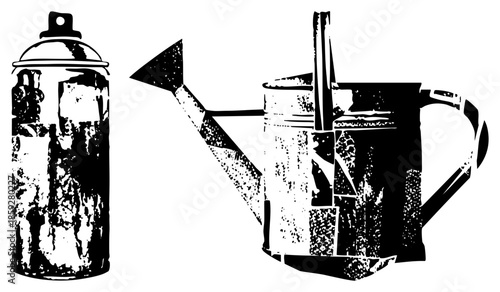 spray can and watering can vector illustration