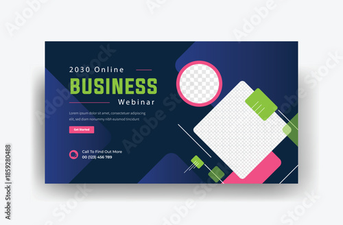 Online business webinar web banner template design, creative youtube thumbnail design 