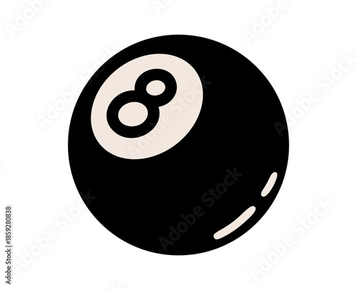 Hand drawn cute illustration of 8 billiard ball. Flat vector future prediction doodle. Leisure sport game. Fortune telling icon or sticker. Superstition symbol. Lucky sigh with eight number. Isolated.