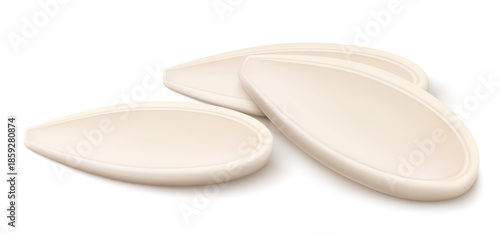 Pumpkin seeds unpeeled with shadow, isolated on white background. Realistic 3d vector illustration. Used for advertising, packaging, collage, web design food, gardening