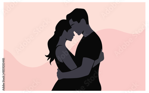 Loving couple embracing and kissing with tenderness and affection