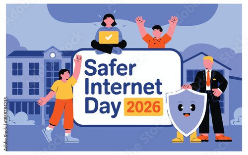 Safer Internet Day 2026 promotion with diverse people and shield