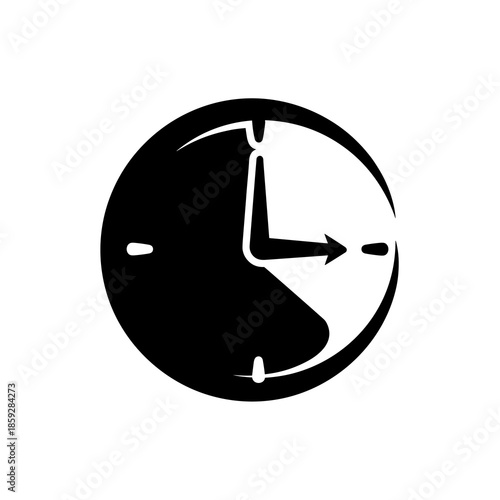 A sleek black and white icon visually represents the concept of time passing quickly, featuring a clock face with an arrow indicating rapid forward movement.