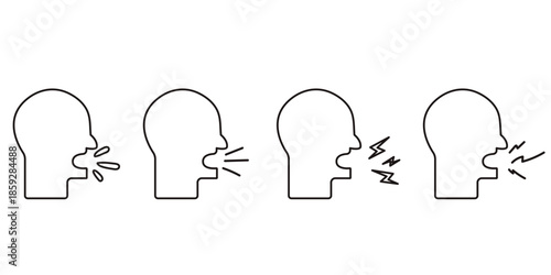 Shout line outline head silhouette set with speech effects