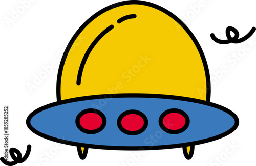 Vibrant cartoon UFO flying in the night sky with bright lights Game console product