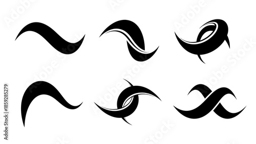 Abstract black wave shapes graphic design elements for diverse applications