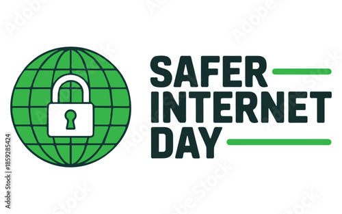 Safer Internet Day logo with padlock on green globe