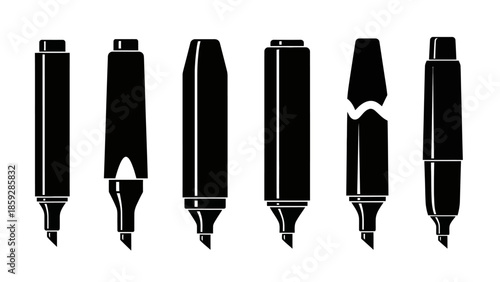 Black and white stylized marker pens silhouettes for creative design concepts