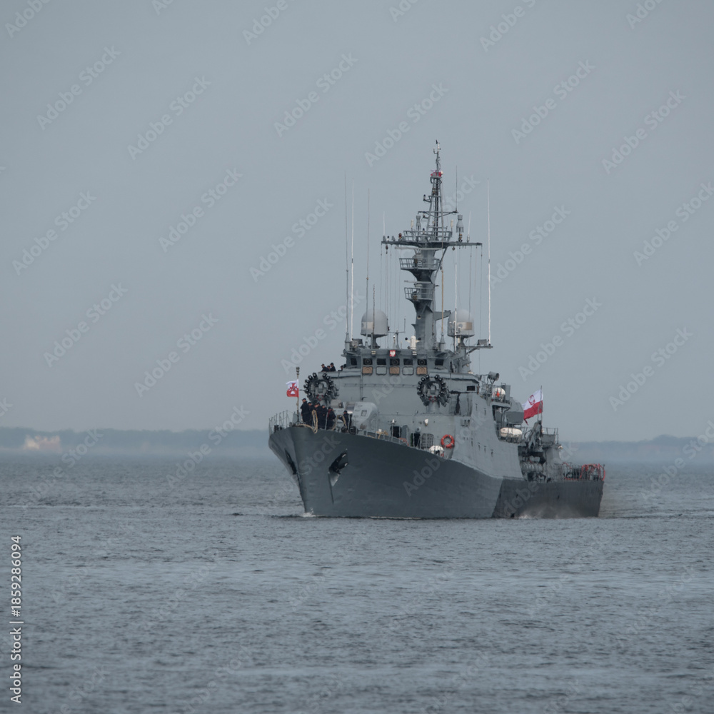 Fototapeta premium CORVETTE - A Polish Navy ship sails on the sea