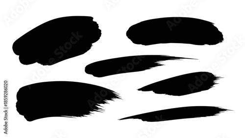 Black paint brush strokes isolated on white background for design elements
