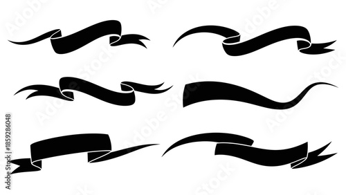 Black ribbon banners vector set elegant wavy design elements isolated