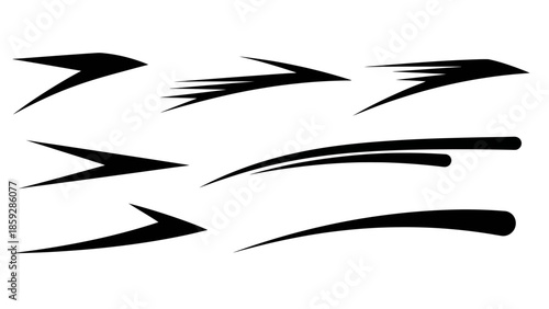 Black speed lines set dynamic motion graphics elements on white