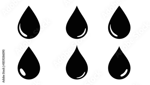 Black water drop icons isolated on white background for design elements