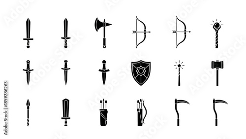 Collection of weaponry silhouettes for fantasy or historical themes