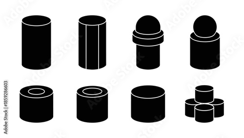 Isometric cylindrical shapes in black and white for various design concepts