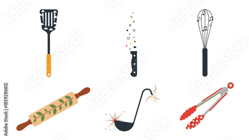 Kitchen utensils set isolated on white background for culinary concepts