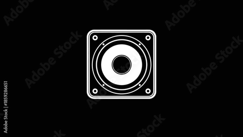 Minimalist speaker icon against black background for audio visual concepts