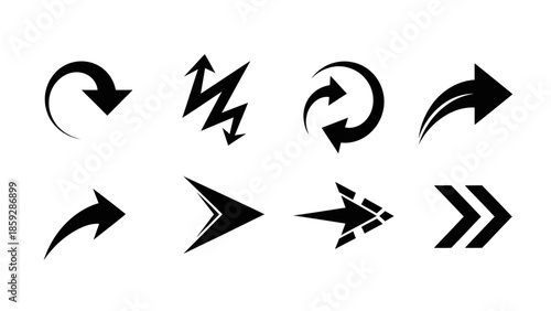 Set of black arrows icons on white background for directional concepts